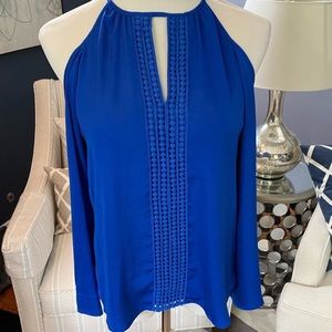 Parker Royal blue cold shoulder silky blouse.  Size L. Gorgeous color!! Perfect!
